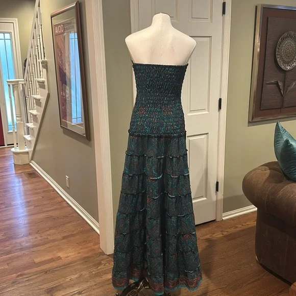NWOT Amazing Aller Simplement Strapless Lightweight Tiered gowm dress teal Red - Picture 5 of 8